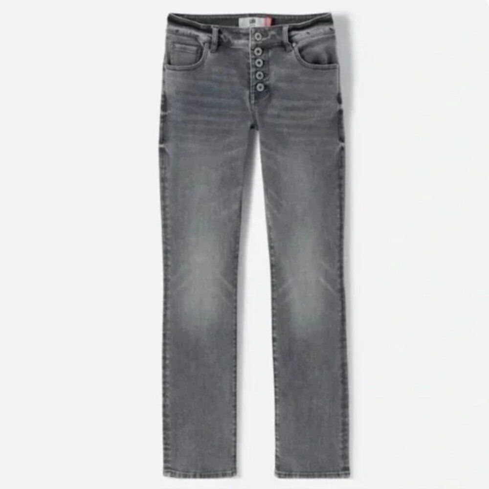 Cabi Size 6 Button Fly Straight Leg Jeans Gray Denim 4520